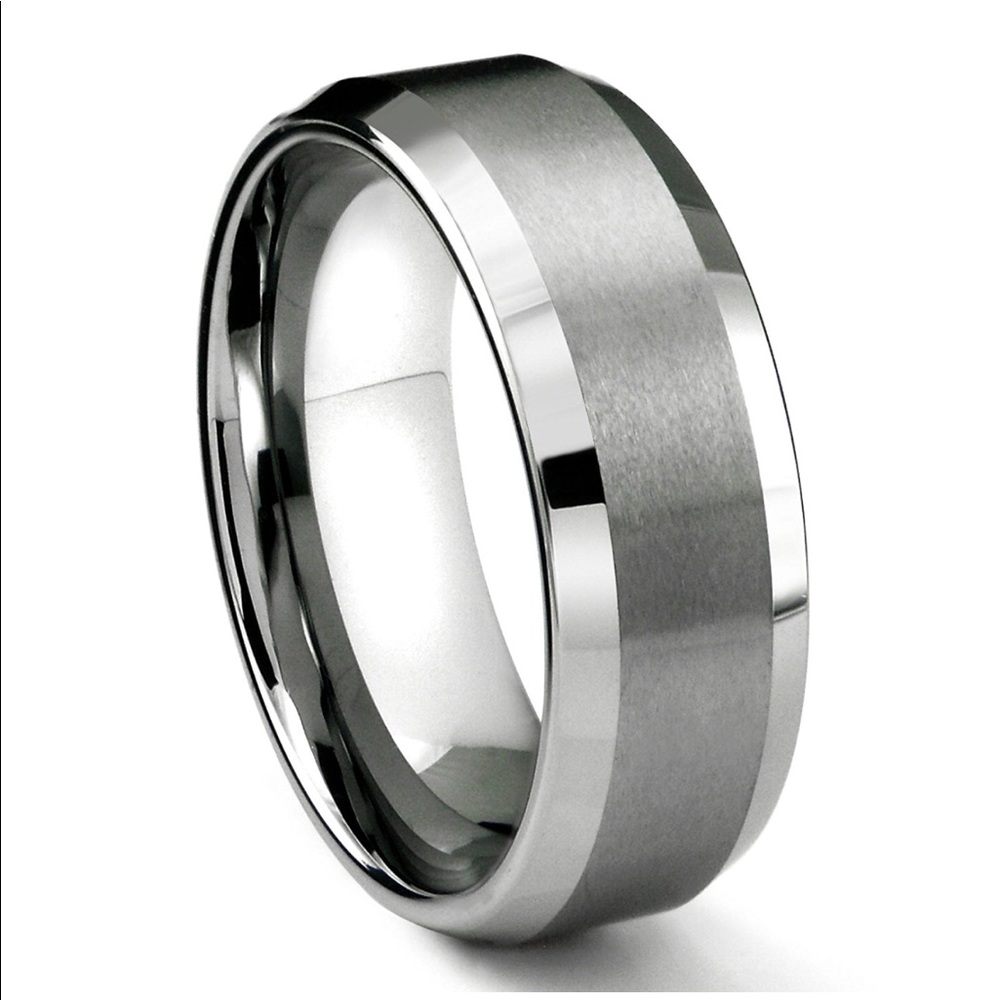 Gorgeous Silver Tungsten Ring w brushed Center